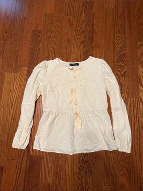 Light Cream Peplum Tie-Front Blouse - Women
